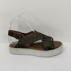 Roan Bed Stu Hali platform brown leather sandal shoe grommet lug sole women 8